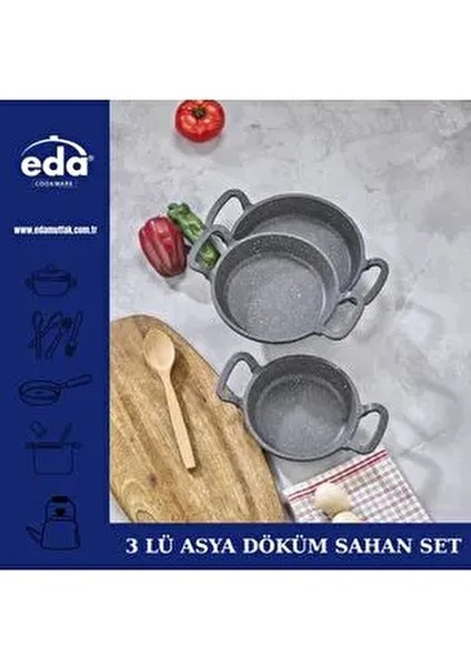 Granit Kaplamalı Düz Tava Seti 3'lü 18 cm 20 cm 22 cm Gri Renkli Pratik Kullanım fiyatları