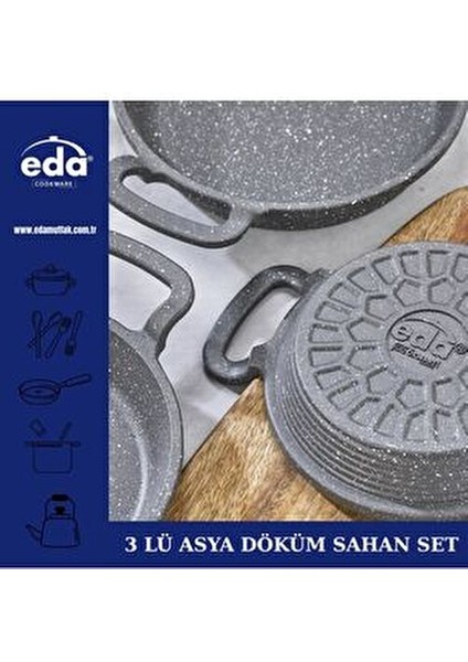 Granit Kaplamalı Düz Tava Seti 3'lü 18 cm 20 cm 22 cm Gri Renkli Pratik Kullanım modelleri