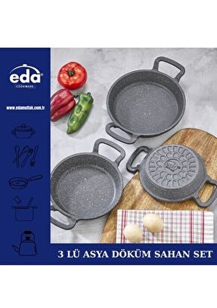 Granit Kaplamalı Düz Tava Seti 3'lü 18 cm 20 cm 22 cm Gri Renkli Pratik Kullanım fırsatları