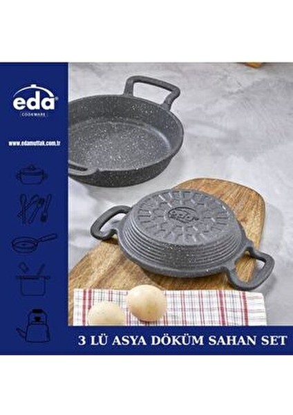 Granit Kaplamalı Düz Tava Seti 3'lü 18 cm 20 cm 22 cm Gri Renkli Pratik Kullanım