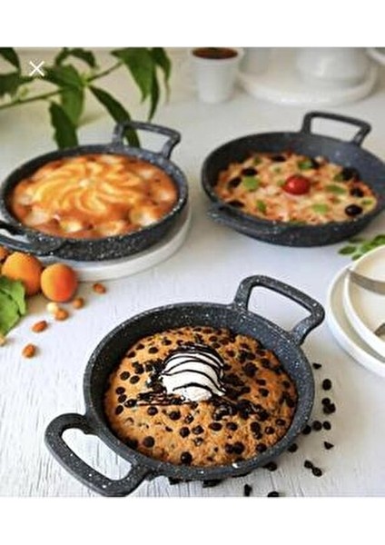 Granit Kaplamalı Düz Tava Seti 3'lü 18 cm 20 cm 22 cm Gri Renkli Pratik Kullanım