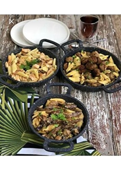 Granit Kaplamalı Düz Tava Seti 3'lü 18 cm 20 cm 22 cm Gri Renkli Pratik Kullanım