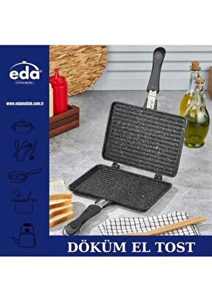 Döküm Granit Çift Taraflı Tava 24x17 cm PFOA İçermeyen Siyah Ergonomik Tasarım