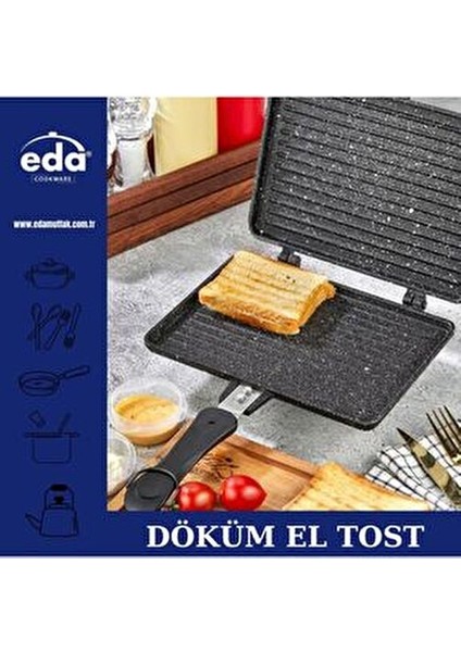 Döküm Granit Çift Taraflı Tava 24x17 cm PFOA İçermeyen Siyah Ergonomik Tasarım