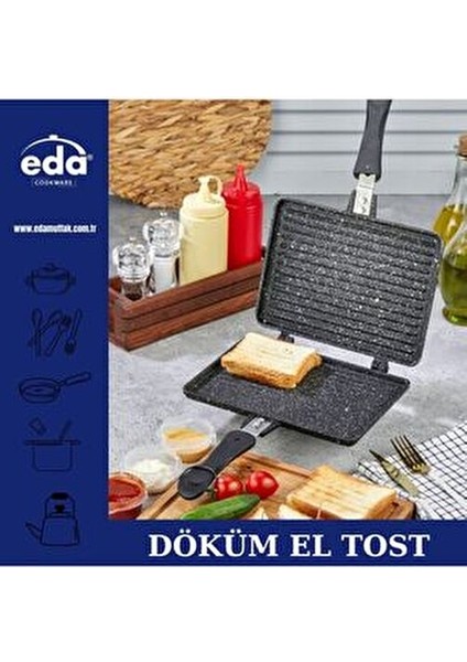 Döküm Granit Çift Taraflı Tava 24x17 cm PFOA İçermeyen Siyah Ergonomik Tasarım
