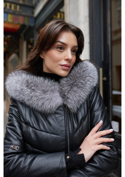 Dravon Hakiki Deri Kürk Uzun Kaban Siyah modelleri