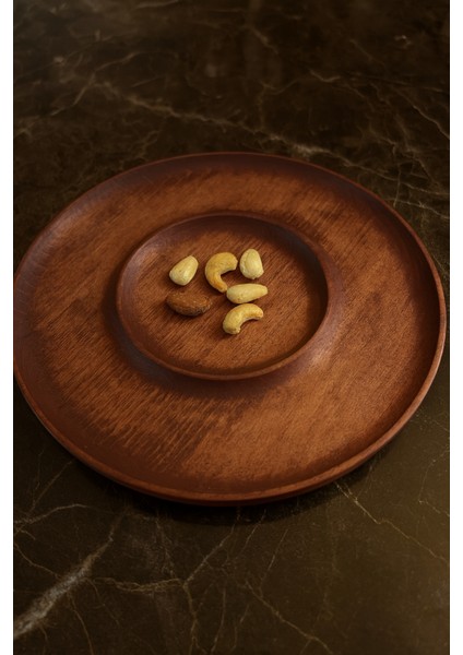 Pineris Ahşap (1.sınıf Kalite Kayın Ağacı) Yuvarlak Üzeri Bölmeli Çerez Tabağı, Sunum Tabağı 25X25CM