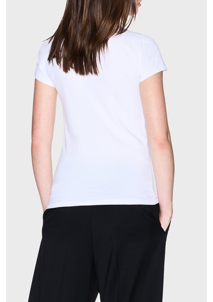 Taşlı Logolu % 100 Pamuk Slim Fit Bisiklet Yaka T Shirt Bayan T Shirt XW001349 AF17173 U0002 modelleri