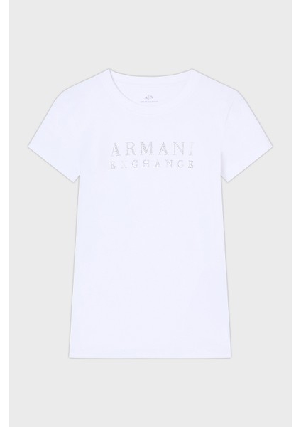 Taşlı Logolu % 100 Pamuk Slim Fit Bisiklet Yaka T Shirt Bayan T Shirt XW001349 AF17173 U0002 indirimleri