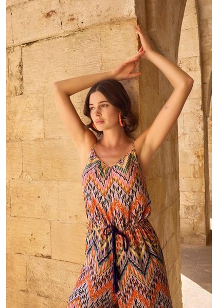 Monamise Etnik Desenli Ip Askılı Tulum