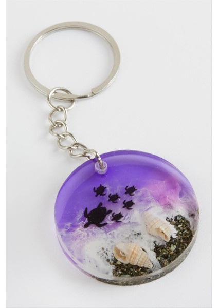 Ds-Derin Kaplumbağa Deniz Efektli Epoksi Anahtarlık-Mor