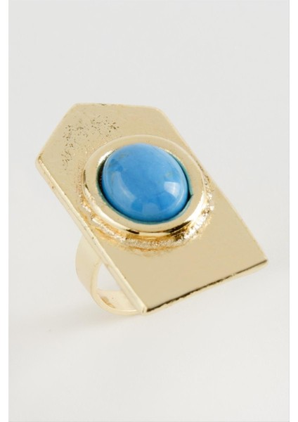 Ds-Derin Üçgen Turkuaz Taşlı Yüzük-Sarı