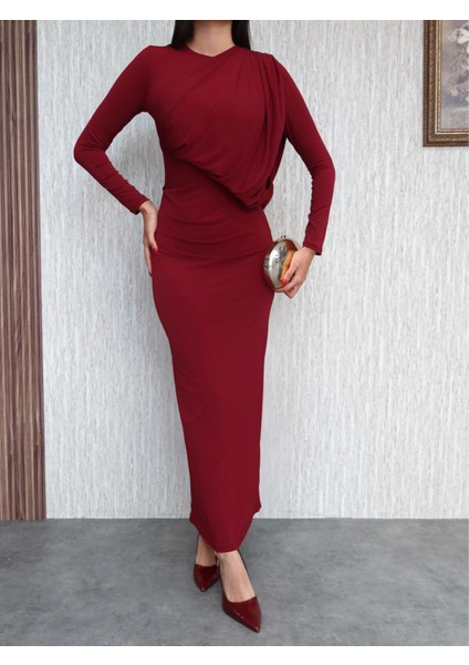 Yarasa Kol Asimetrik Büzgülü Elbise modelleri