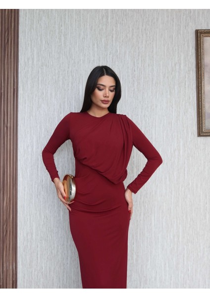 Yarasa Kol Asimetrik Büzgülü Elbise fırsatları