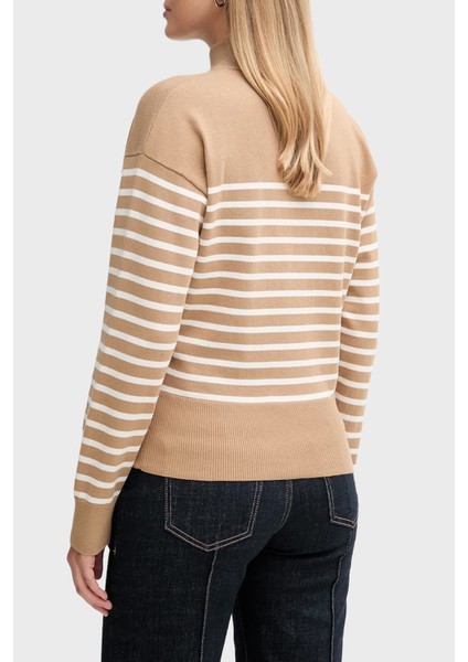 Şeritli Pamuklu Regular Fit Düğmeli Balıkçı Yaka Kazak Bayan Kazak WW0WW47467 0AF modelleri