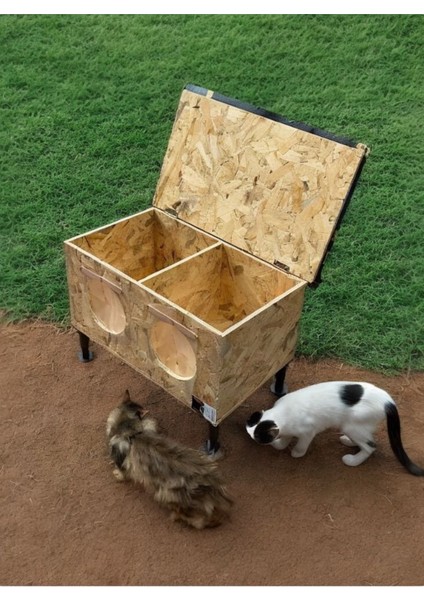 Kedi Evi Kedi Yuvası Üst Kapak Açılır İki Kedilik İç ve Dış Mekan Isı ve Su Yalıtımlı 60 x 40 x 40 cm Ayak Hariç modelleri