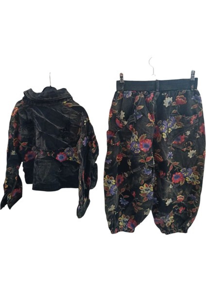 Benzersiz Avrupa Tarzı Kırıkyama Çiçek Desenli Kot Ceket + Şalvar Tipi Pantalon, Oversize Yıkanmış Eski Kısa Ceket + Kavanoz Tipi Pantalon fiyatları