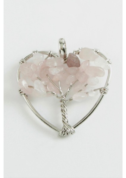 Zengezur Pembe Kuvars Kalp Doğaltaş Kolye Ucu-Açık Pembe fiyatları