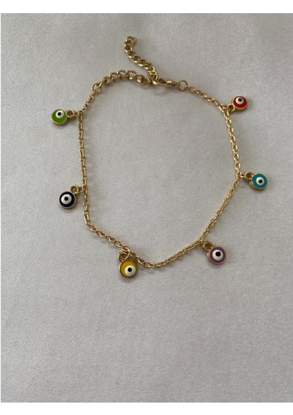 Renkli Nazar Boncuklu Halhal Altın Renk Model 2