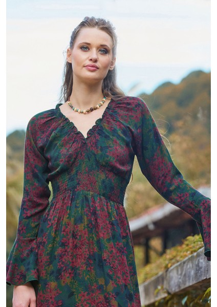 Yakası Lastikli Ispanyol Kol Kışlık Elbise