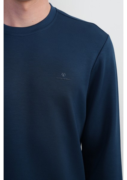 Erkek Göğüs Nakış Bisiklet Yaka Lacivert Sweatshirt fırsatları