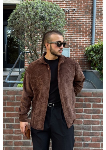 Yotau Erkek Oversize Fit Kadife Uzun Kollu Gömlek Ceket fırsatları