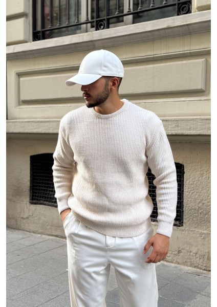 Koba Erkek Selanik Örgü Oversize Bisiklet Yaka Kalın Kazak