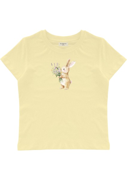 Bunny Baskılı Baby Tee Crop Top