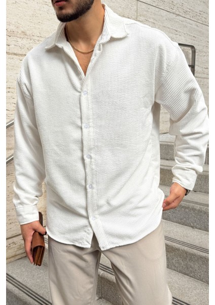 Yotau Erkek Oversize Fit Kadife Uzun Kollu Gömlek Ceket