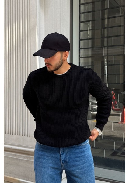 Koba Erkek Selanik Örgü Oversize Bisiklet Yaka Kalın Kazak indirimleri