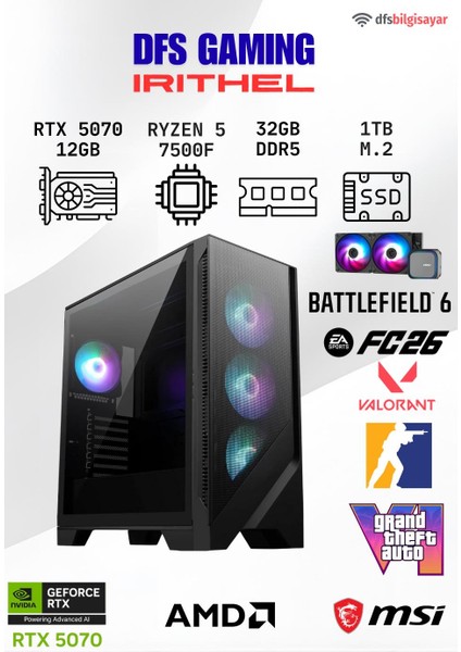 Dfs Gamıng Irıthel Ryzen 5 7500F-B650M-RTX 5070 12GB -32GB Ddr5 Ram-1tb M.2 Ssd-Oyuncu Bilgisayarı