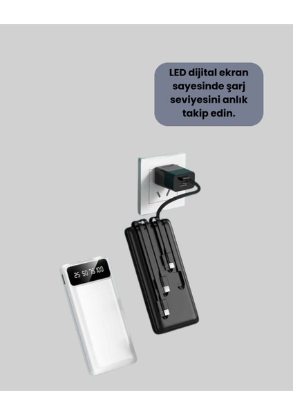 Ds-Derin LED Işıklı 20.000MAH Powerbank LCD Gösterge Dahili Çoklu Kablo fırsatları