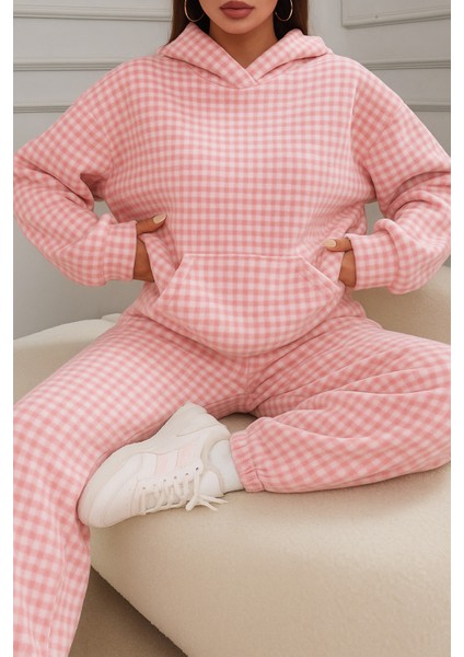 Polar Kumaş Kapüşonlu Sweatshirt ve Dar Paça Bel Lastikli Pantolon Ikili Takım