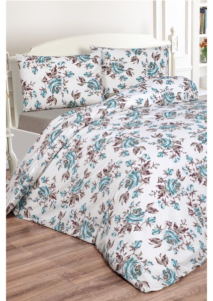 Tasya Çift Kişilik Lastikli Çarşaflı Nevresim Takımı Mavi