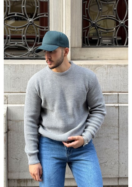 Koba Erkek Selanik Örgü Oversize Bisiklet Yaka Kalın Kazak