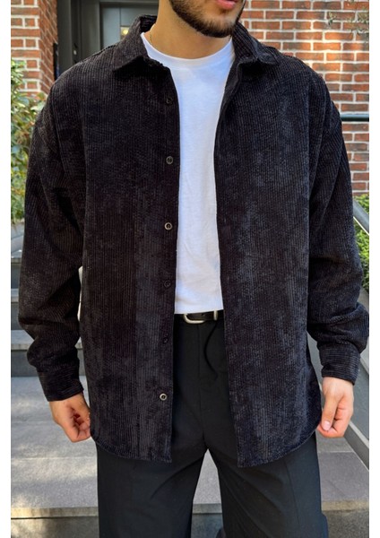 Yotau Erkek Oversize Fit Kadife Uzun Kollu Gömlek Ceket