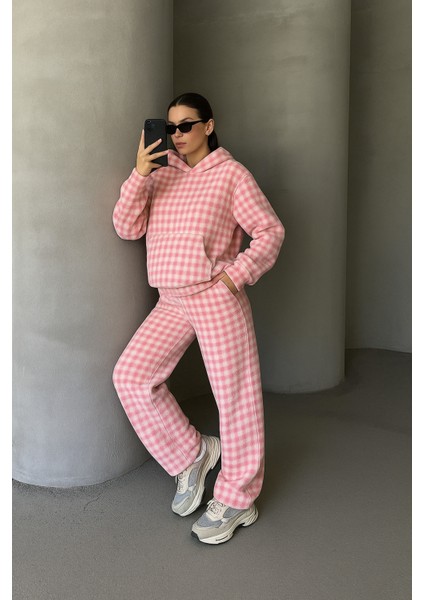 Polar Kumaş Kapüşonlu Sweatshirt ve Bel Lastikli Pantolon Ikili Takım
