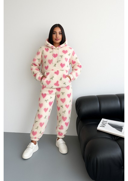Kalın Peluş Kumaş Kapüşonlu Sweatshirt ve Bel Lastikli Pantolon Sıcak Tutan Ikili Takım fiyatları