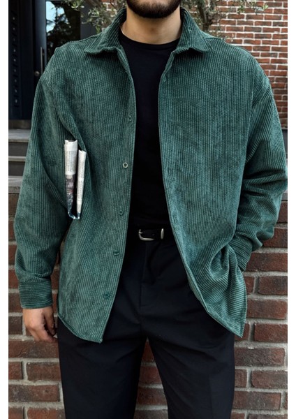 Yotau Erkek Oversize Fit Kadife Uzun Kollu Gömlek Ceket