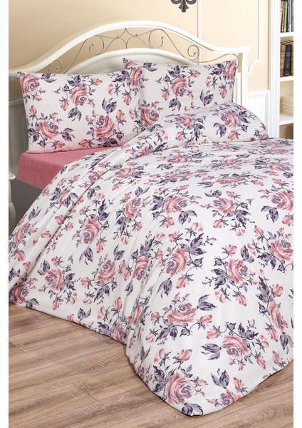 Tasya Çift Kişilik Lastikli Çarşaflı Nevresim Takımı Pembe