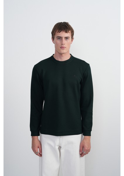 Erkek Göğüs Nakışlı Bisiklet Yaka Yeşil Sweatshirt fiyatları