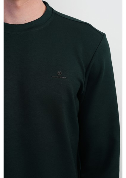 Erkek Göğüs Nakışlı Bisiklet Yaka Yeşil Sweatshirt fırsatları