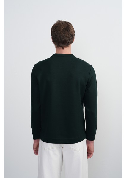 Erkek Göğüs Nakışlı Bisiklet Yaka Yeşil Sweatshirt