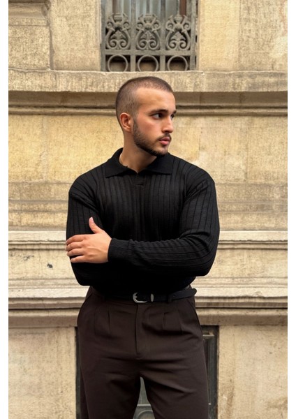 Kimi Fitilli Erkek Triko Polo Yaka Regular Kalıp Uzun Kollu Tişört fiyatları