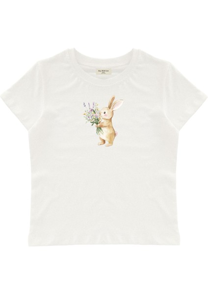 Bunny Baskılı Baby Tee Crop Top
