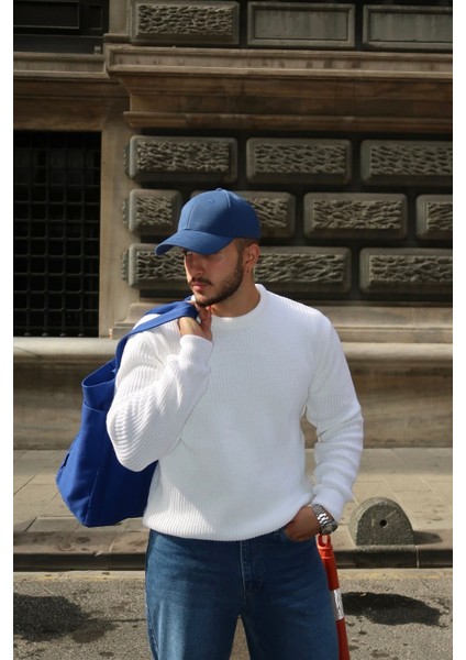 Koba Erkek Selanik Örgü Oversize Bisiklet Yaka Kalın Kazak