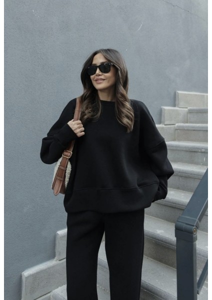 Şardonlu 3 Iplik Kumaş Bisiklet Yaka Sweatshirt ve Bel Lastikli Pantolon Takım fiyatları