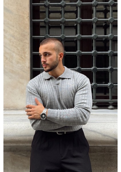 Kimi Fitilli Erkek Triko Polo Yaka Regular Kalıp Uzun Kollu Tişört fiyatları