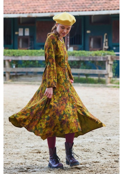 Desenli Uzun Kollu Asimetrik Kesim Kışlık Kadın Elbise