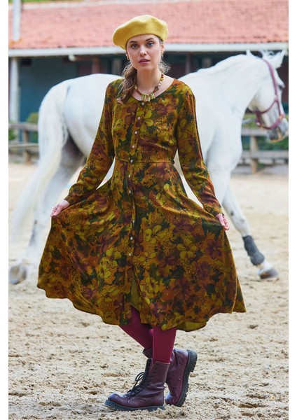 Desenli Uzun Kollu Asimetrik Kesim Kışlık Kadın Elbise modelleri